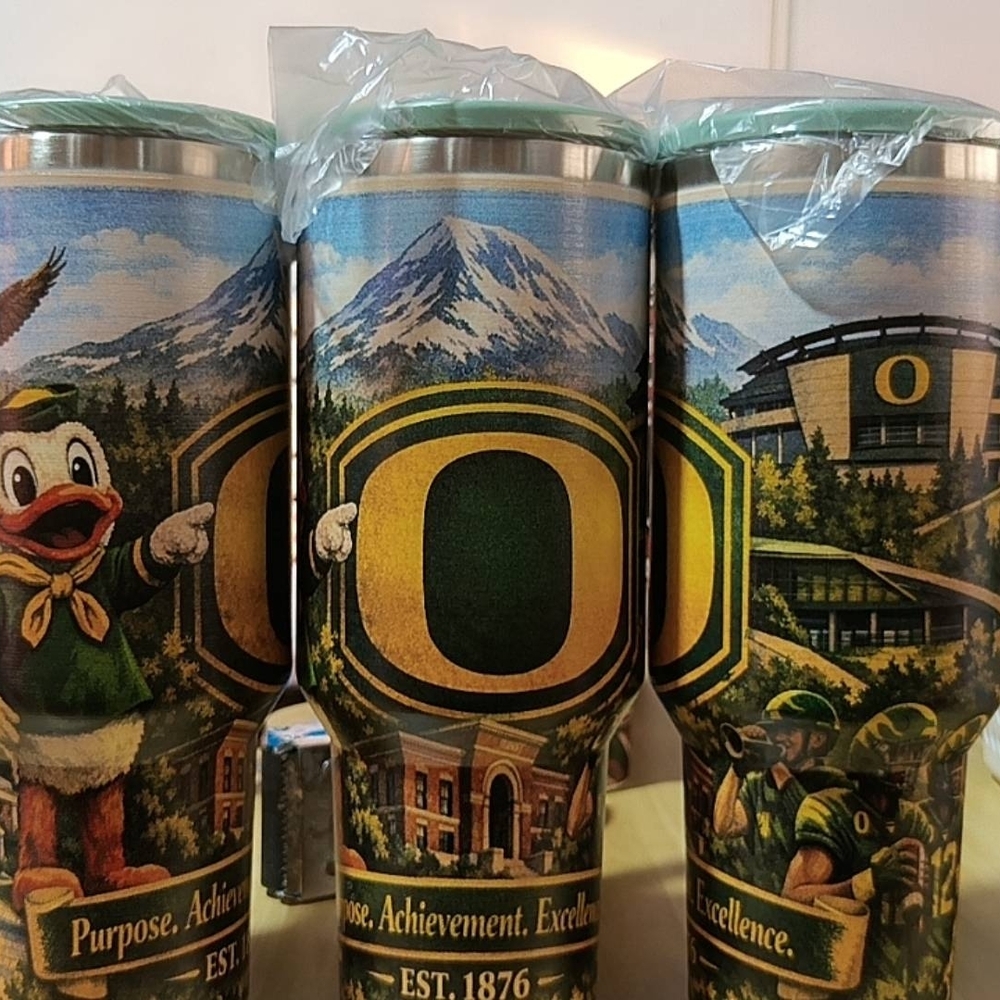 University of Oregon Logo Travel Tumbler - Green & Yellow